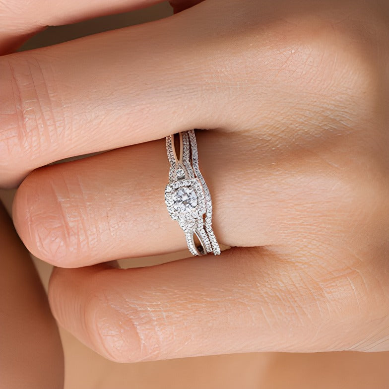 0,5 ct. Gesamtgewicht Diamant Braut-Set im Vintage-Stil mit quadratischem Rahmen in 10K Weißgold