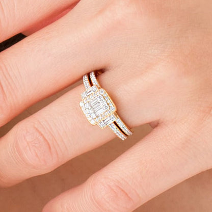 Braut-Set mit Diamanten im Baguette- und Rundschliff 0.5 ct. Gesamtgewicht in 10K Gelbgold
