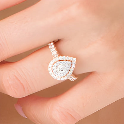 1.0 CT. Gesamtgewicht Halo-Verlobungsring mit Diamanten im Tropfen- und Rundschliff in 14K Roségold