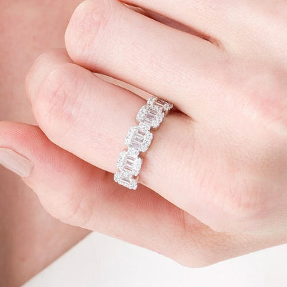 1.0 ct. Gesamtgewicht Diamant-Ring Fashion im Komposit-Design mit Baguette und rund in 10K Weißgold