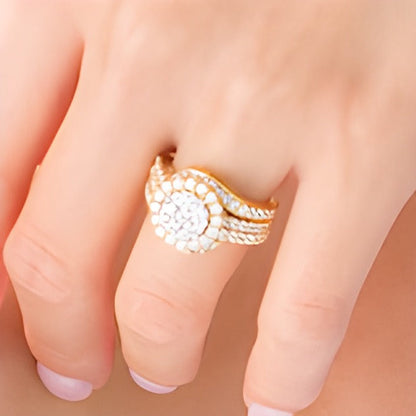 2.0 ct. Gesamtgewicht Komposit-Diamant Bypass mehrreihiger Verlobungsring mit geteiltem Ringschienen-Design in 10K Gelbgold