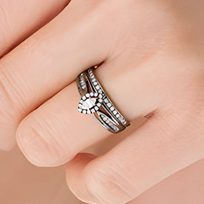 0.5 ct. Gesamtgewicht Marquise-Diamant Brautset mit Rahmen und geteilter Schiene in 10K Weißgold mit schwarzem Rhodium