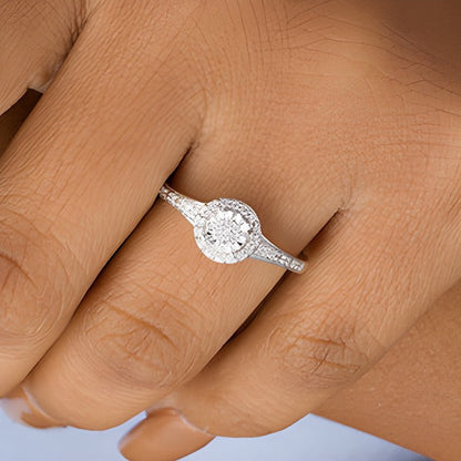 Freundschaftsring mit Komposit-Diamantrahmen 0.13 ct. Gesamtgewicht aus rhodiniertem Sterlingsilber