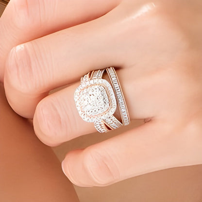 Braut-Set mit Diamanten im Kissenschliff und rund, 1.33 ct. Gesamtgewicht, in 10K Roségold