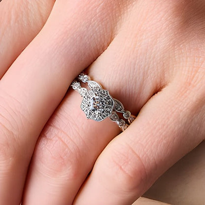 0.63 ct. Gesamtgewicht Diamant Brautset im Art-Déco-Vintage-Stil mit Vierpass-Fassung in 14K Weißgold