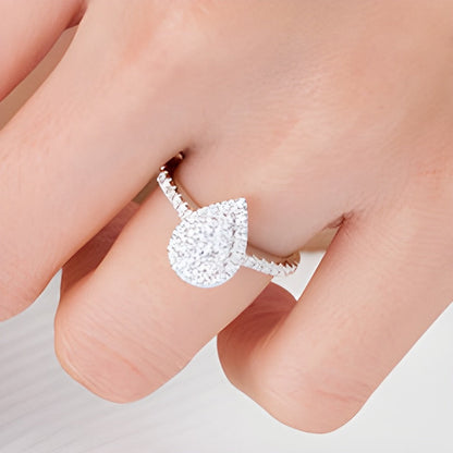 0,75 ct. Gesamtgewicht Komposit-Diamant Verlobungsring tropfenförmig in 10K Weißgold