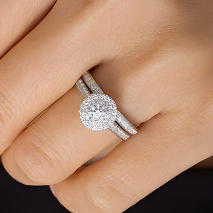 1.0 CT. Gesamtgewicht Diamant-Brautset mit doppeltem Halo in 10K Weißgold