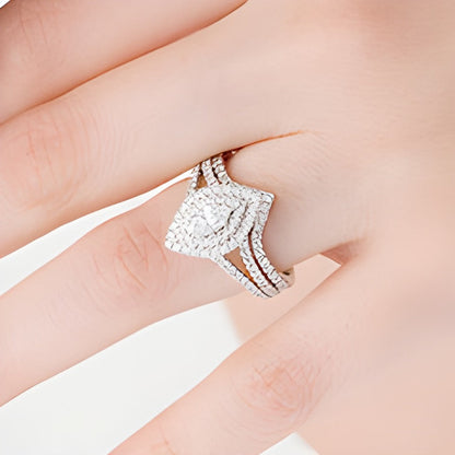 1.0 CT. Gesamtgewicht Brautset mit Diamanten im Marquise- und Rundschliff in 14K Weißgold (I/I1)
