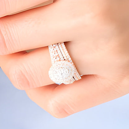 Braut-Set mit Komposit-Diamanten 1.5 ct. Gesamtgewicht, doppelter ovaler Rahmen, mehrreihig, in 10K Roségold