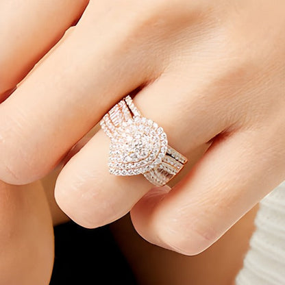 Braut-Set mit Diamanten in tropfenförmigem Schleifen-Design, 1.25 ct. Gesamtgewicht, 10K Roségold