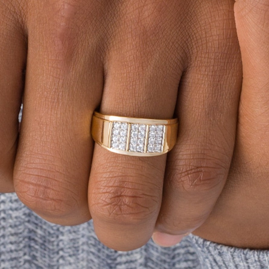0.5 ct. Gesamtgewicht Komposit-Diamant Ring dreireihig in 10K Gelbgold