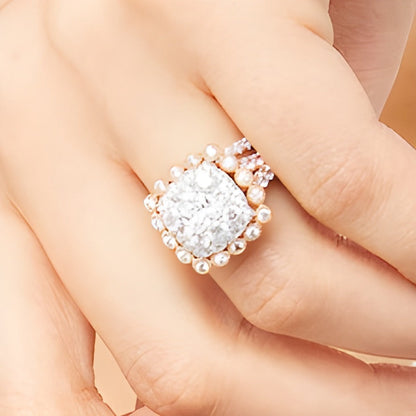 2.75 ct. Gesamtgewicht Braut-Set mit Diamanten in rund und Kissenschliff in 10K Roségold