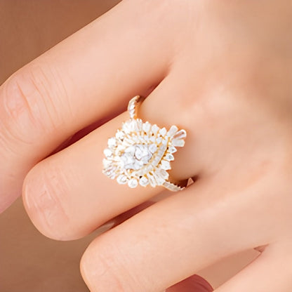 1,5 ct. Gesamtgewicht Komposit-Diamant Cocktail-Ring in tropfenförmigem Starburst-Design aus 14K Gelbgold