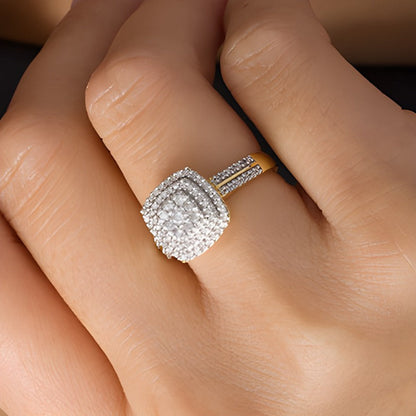 0.38 ct. Gesamtgewicht Diamant Halo-Ring in 10K Gelbgold