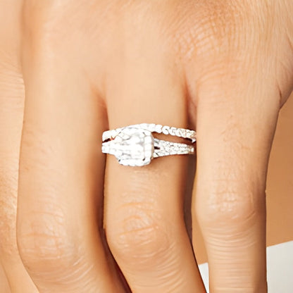 Braut-Set mit Labordiamanten im Princess-, Rund- und Kissenschliff 1.88 CT. TW in 14K Weißgold (I/SI2)