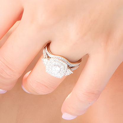 Braut-Set mit Diamanten im Kissenschliff und rund im Vintage-Stil, 1.0 ct. Gesamtgewicht, in 10K Weißgold