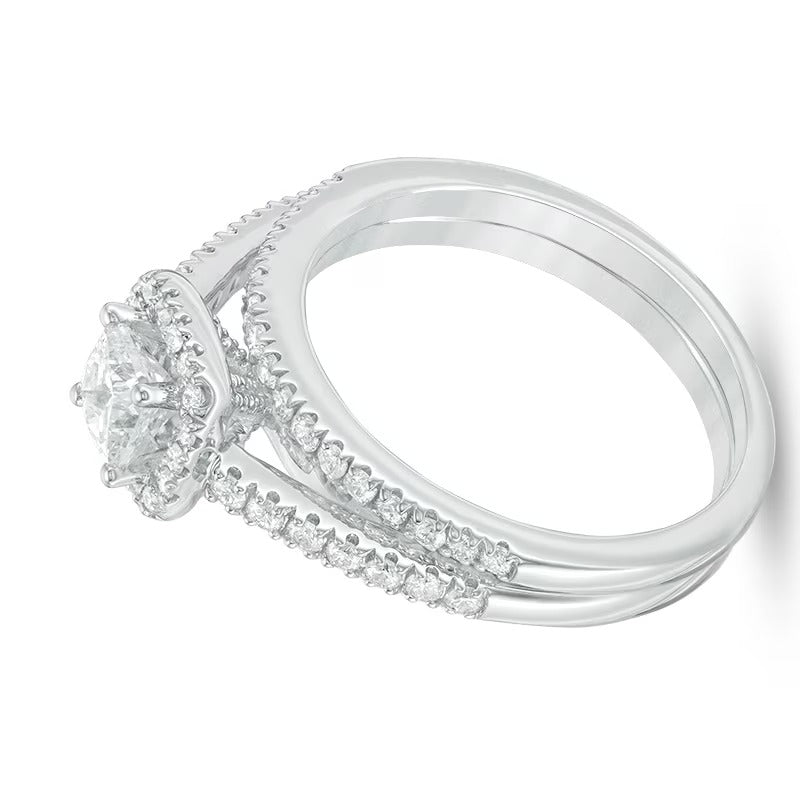 Braut-Set mit Diamanten im Princess- und Rundschliff 1.0 CT. Gesamtgewicht in 14K Weißgold