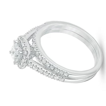Braut-Set mit Diamanten im Princess- und Rundschliff 1.0 CT. Gesamtgewicht in 14K Weißgold
