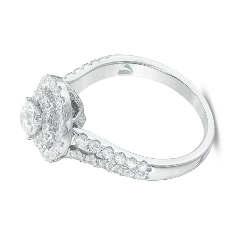 Halo-Verlobungsring mit Diamanten 1.25 ct. Gesamtgewicht in 14K Weißgold