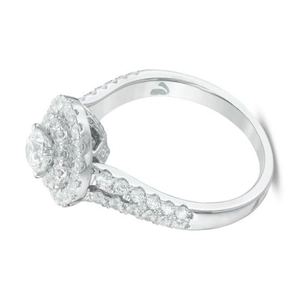 Halo-Verlobungsring mit Diamanten 1.25 ct. Gesamtgewicht in 14K Weißgold