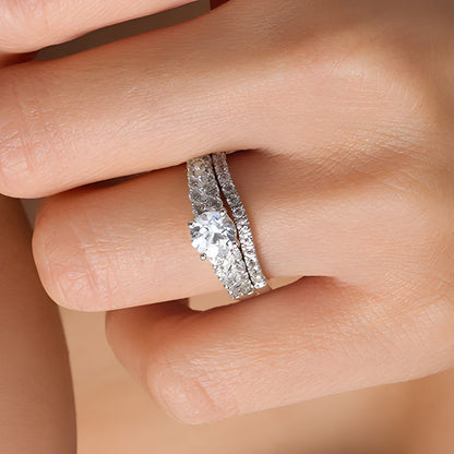 6,0 mm Braut-Set mit im Labor gezüchtetem weißem Saphir in rhodiniertem Sterlingsilber