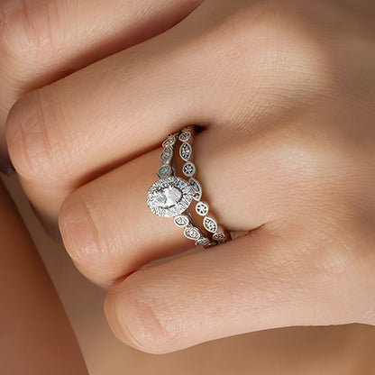 0.5 ct. Gesamtgewicht Braut-Set mit ovalem Diamant-Rahmen in 14K Gelbgold