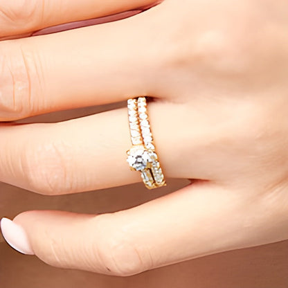 1.0 CT. Gesamtgewicht Diamant Brautset mit verstecktem Rahmen in 14K Gelbgold (I/I2)