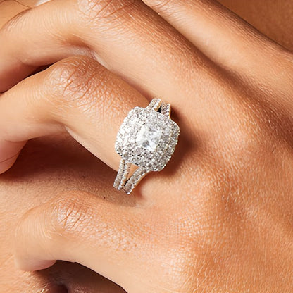 2.0 ct. Gesamtgewicht Verlobungsring mit Labordiamanten im Princess-Schliff und doppeltem Halo in 14K Weißgold (F/VS2)