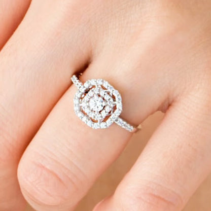 0,5 ct. Gesamtgewicht Diamant Verlobungsring mit doppeltem achteckigem Rahmen in 14K Weißgold
