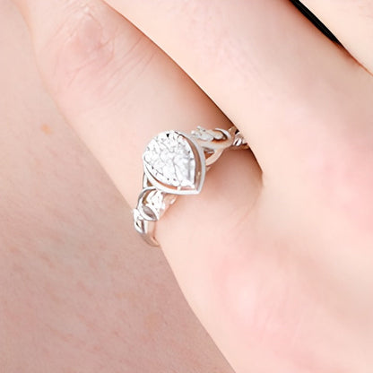 Freundschaftsring für Damen mit Diamant und Saphir, 0.2 ct. Gesamtgewicht, tropfenförmiger Rahmen, rhodiniertes Sterlingsilber 925