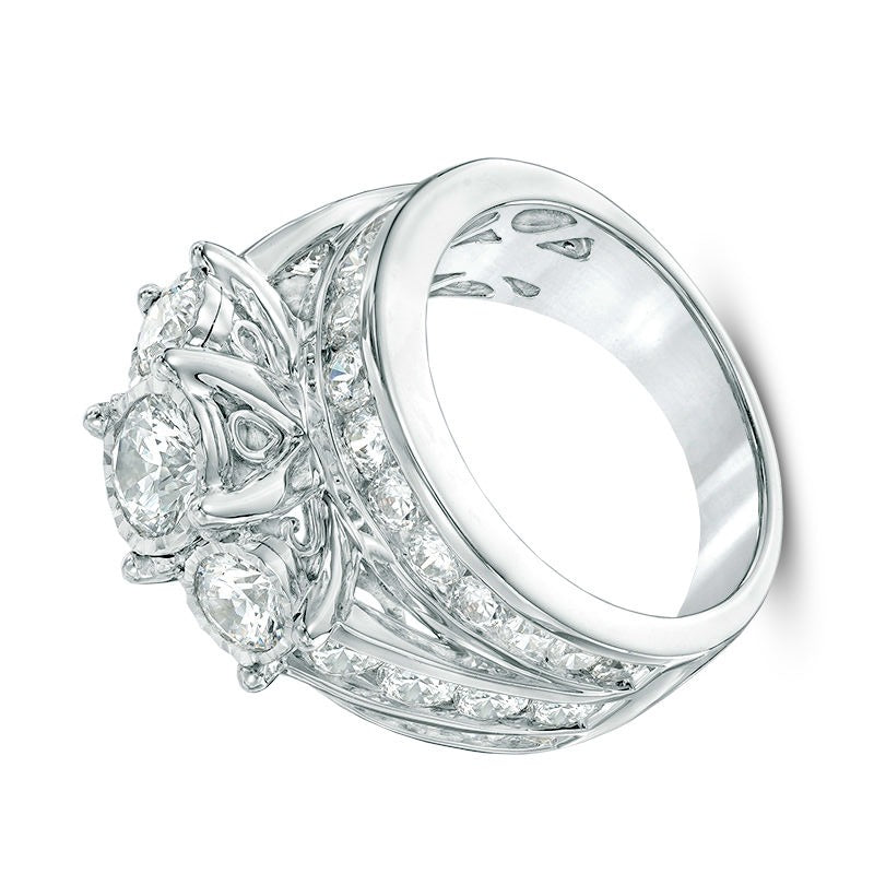 4.0 ct. Gesamtgewicht Dreistein-Ring mit weißen Diamanten in 14K Weißgold für Damen