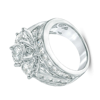4.0 ct. Gesamtgewicht Dreistein-Ring mit weißen Diamanten in 14K Weißgold für Damen