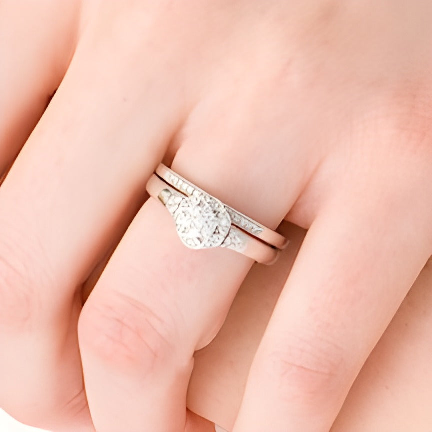 0.25 ct. Gesamtgewicht Komposit-Diamant Braut-Set im Vintage-Stil mit sechseckigem Rahmen aus rhodiniertem Sterlingsilber 925