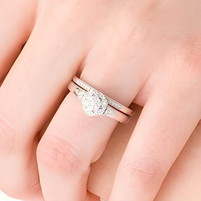 0.25 ct. Gesamtgewicht Komposit-Diamant Braut-Set im Vintage-Stil mit sechseckigem Rahmen aus rhodiniertem Sterlingsilber 925