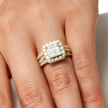 2.5 ct. Gesamtgewicht Brautset mit Diamanten im Princess- und Rundschliff in 14K Gelbgold (I/I2)