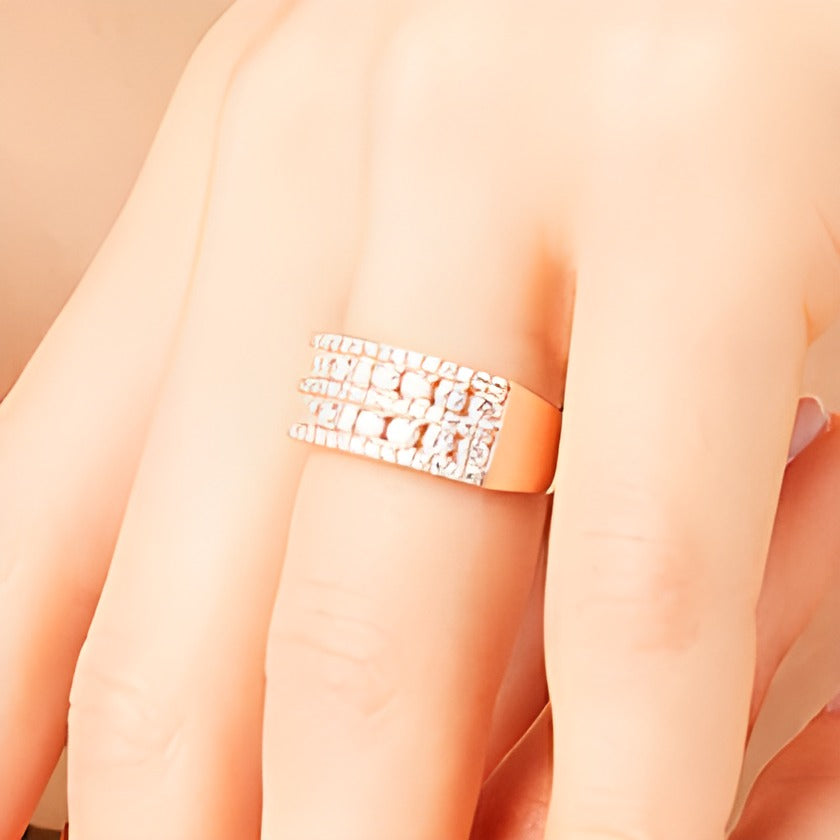 Mehrreihiger Ring mit Diamanten 1.0 CT. Gesamtgewicht in 10K Roségold