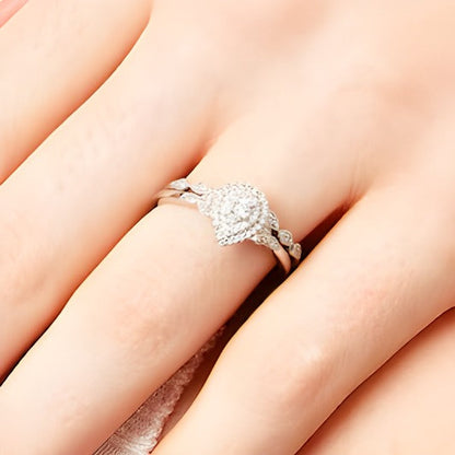 0.25 ct. Gesamtgewicht Braut-Set mit tropfenförmigen Diamanten im Vintage-Stil in 10K Weißgold