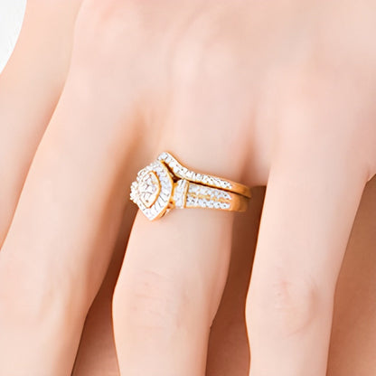 Braut-Set mit Diamanten im Marquise- und Rundschliff 0,2 ct. Gesamtgewicht in 14K Weißgold