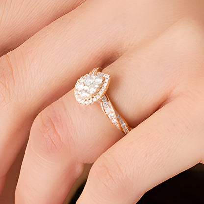 1.0 ct. Gesamtgewicht Komposit-Verlobungsring mit Diamanten im Tropfen- und Rundschliff und gedrehter Ringschiene in 14K Roségold