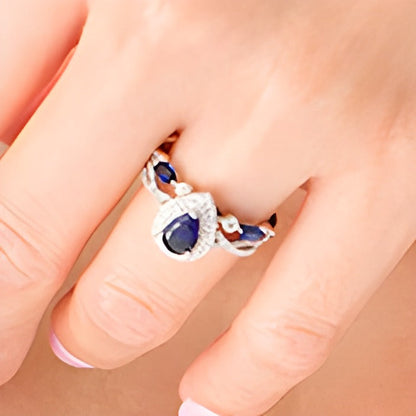 Braut-Set mit tropfenförmigem blauen Saphir und Saphir im Marquise-Schliff (im Labor gezüchtet) in rhodiniertem Sterlingsilber