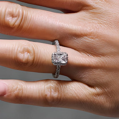 1.5 CT. Gesamtgewicht Halo-Ring mit Labordiamant im Radiant-Schliff in 14K Weißgold (F/SI2)