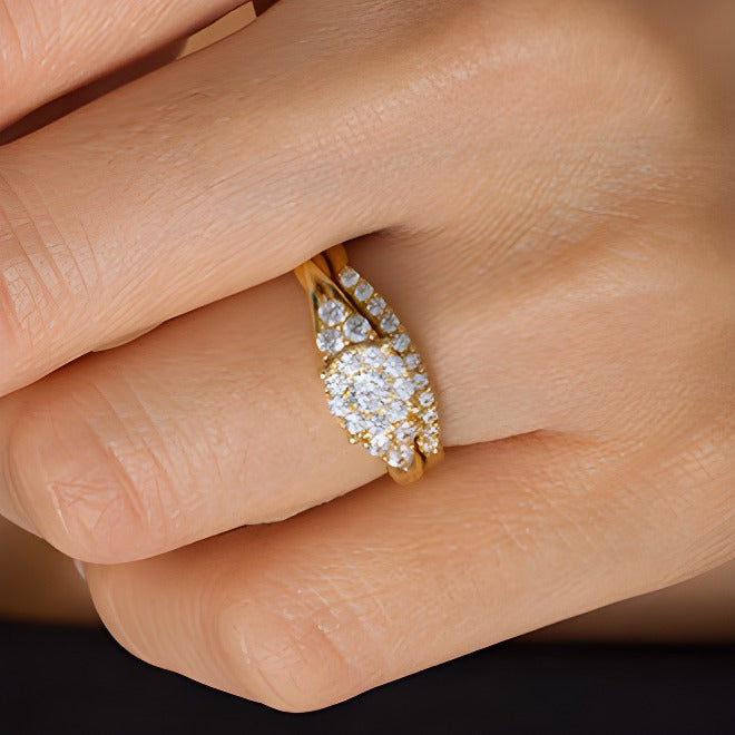 Braut-Set mit Diamanten 0.63 ct. Gesamtgewicht, rund, in 14K Gelbgold