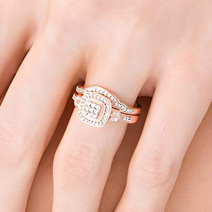 Braut-Set für Damen mit weißen Diamanten im Kissenschliff und Rundschliff, 14K Roségold