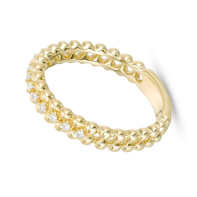 0.07 ct. Gesamtgewicht Memoire-Ring mit Diamanten und Perlrand-Detail in 10K Gelbgold