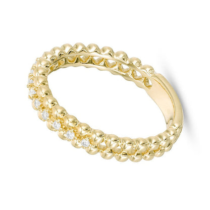 0.07 ct. Gesamtgewicht Memoire-Ring mit Diamanten und Perlrand-Detail in 10K Gelbgold