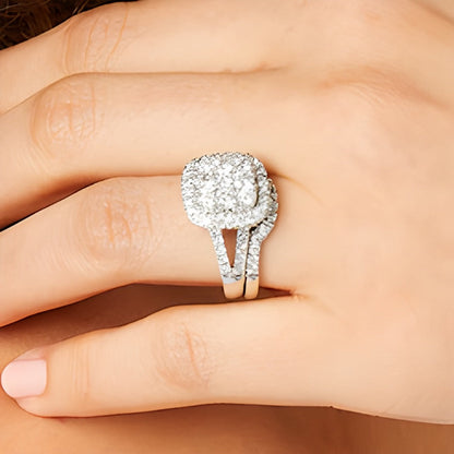 Braut-Set mit Diamanten im Kissenschliff und rundem Schliff, 2.25 ct. Gesamtgewicht, in 14K Weißgold