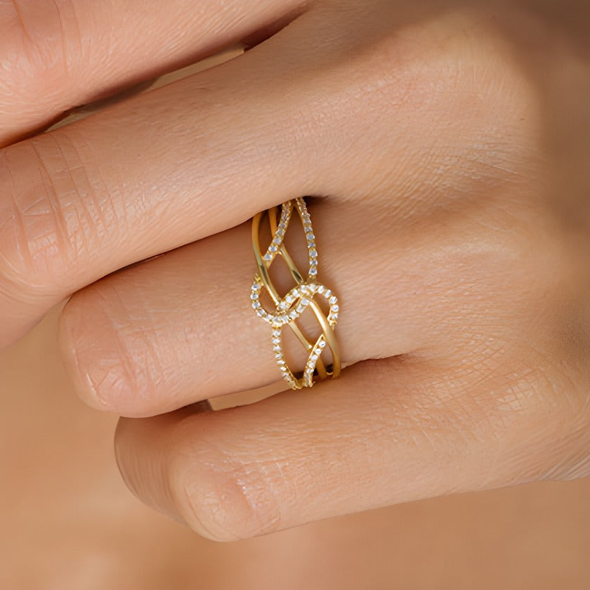 0.17 ct. Gesamtgewicht Diamant Layered Crossover Ring mit Schlaufen in 10K Gelbgold