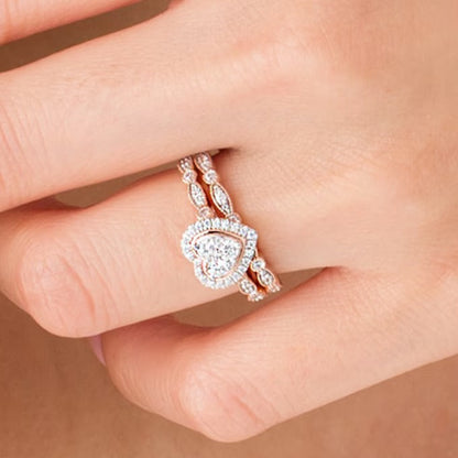 0.5 CT. Gesamtgewicht Diamant-Brautset mit Herz-Rahmen und wechselnden Marquise-Diamanten im Vintage-Stil in 10K Roségold