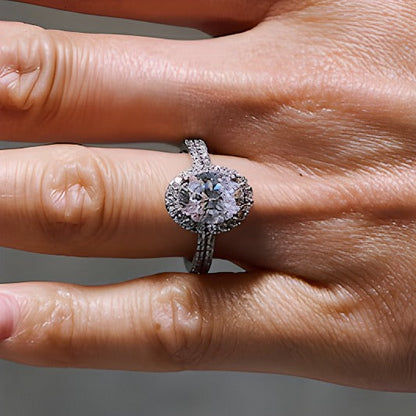 2.63 CT. Gesamtgewicht Halo-Ring mit Labordiamanten in Oval- und Rundschliff in 14K Weißgold (F/SI2)
