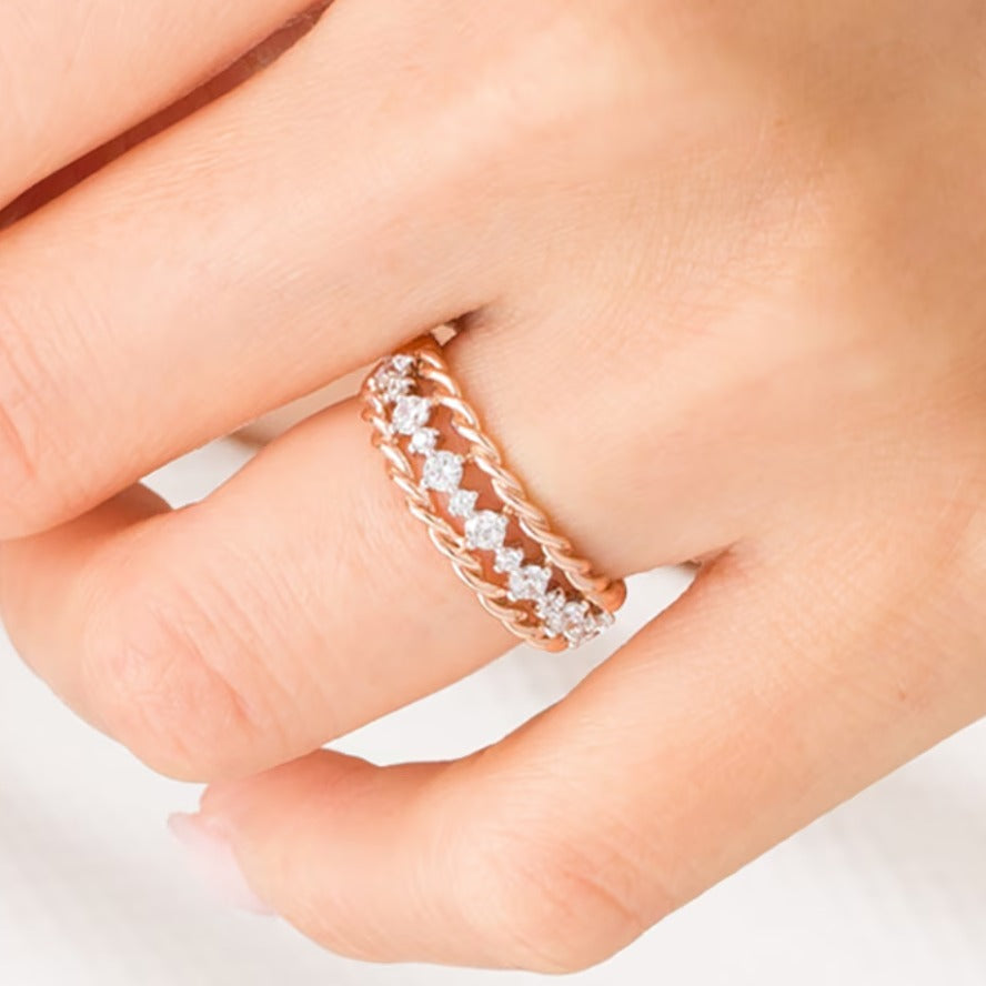 0.38 ct. Gesamtgewicht Diamant Memoire-Ring mit Rope-Edge-Design in 10K Roségold